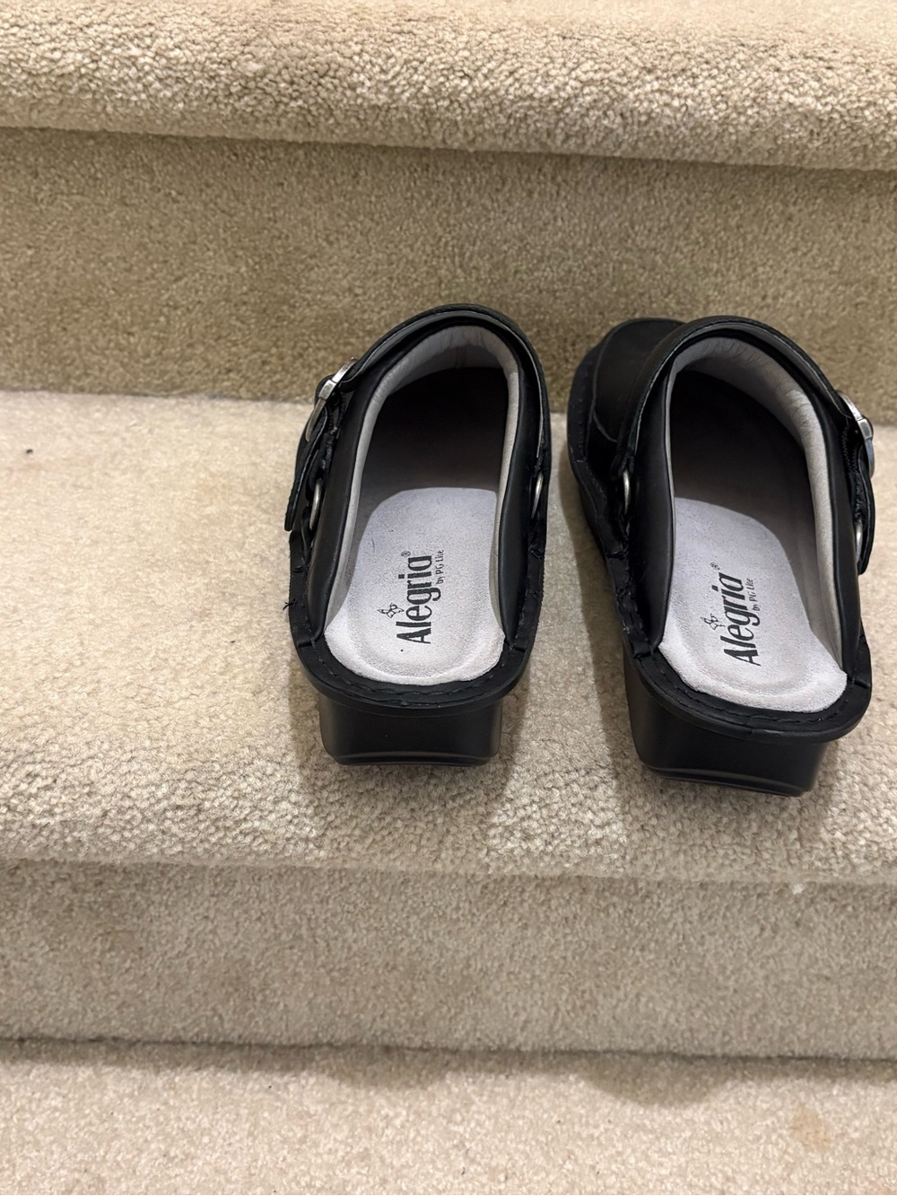 Alegria Women’s Black Leather Slip-On Clogs with Buckle - Picture 10 of 16